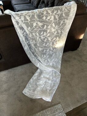 Sheer White Bird Pattern Curtain Panel